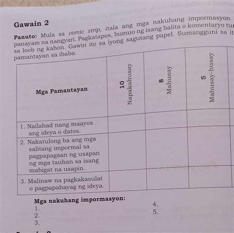 Gawain Panuto Mula Sa Comic Strip Itala Ang Mga Nakuhang Impormasyon
