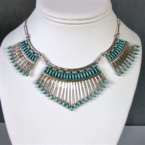 Vintage Zuni Silver And Turquoise Petit Point Choker Necklace