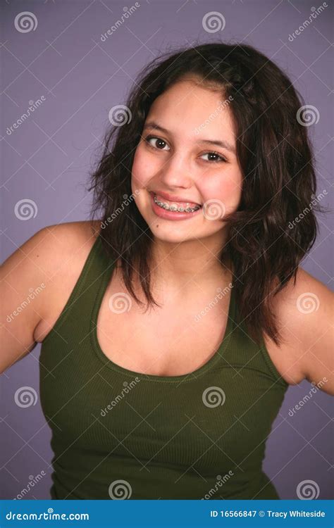 Smiling Latina Girl With Braces Stock Image Image Of People Studio