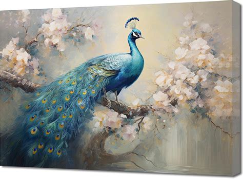 Amazon Qixiang Peacock Canvas Wall Art Retro Elegant Peacock