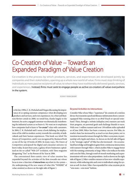 Co Creation Ramaswamy 2009 Co Creation Of Value Towards An