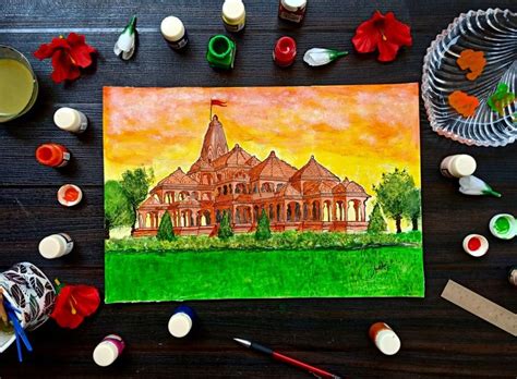 Ayodhya Ram Temple Painting ️🚩 | Art drawings for kids, Art prints ...