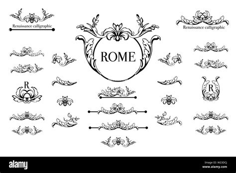 Vector Set Of Calligraphic Design Elements Page Decor Dividers And Ornate Headpieces Rome