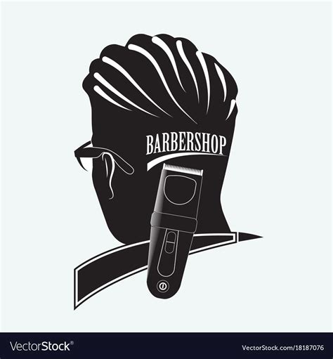 Logo for the Barber shop. Silhouette of man in glasses with an inscription on the back of the ...