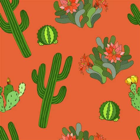 Botanical Illustration With Peruvian Cactus Vector Seamless Pattern On