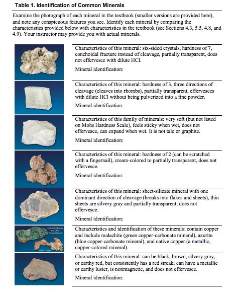 Solved Table 1. Identification of Common Minerals Examine | Chegg.com