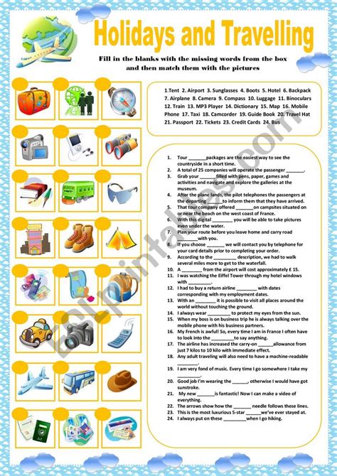 Holidays And Travel Exercises Esl Worksheet By Solnechnaya