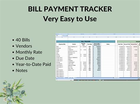 Bill Tracker Spreadsheet Monthly Bill Payment Tracking Bill Pay Tracker ...