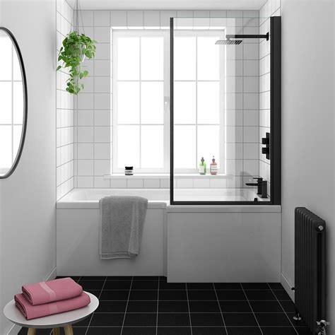 L Shaped Bath Screen Black Victorian Plumbing