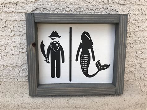 Nautical bathroom decor-mermaid pirate bathroom sign-modern