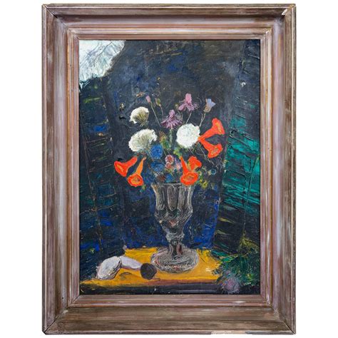 Vintage Suzanne Floral Still Life Oil Painting On Canvas Orange Rose