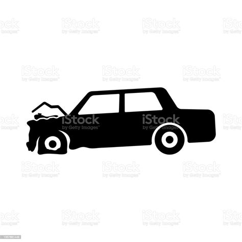 Car Icon Crash Damaged Sedan Broken Transport Black Silhouette Side View Vector Simple Flat ...