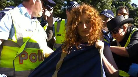 occupy melbourne tent monster forcibly stripped to her underwear by police