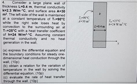 Solved 4 Consider A Large Plane Wall Of Thickness L04