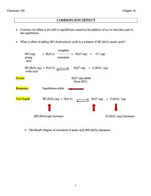 Fillable Online Common ion effect is the shift in equilibrium caused by ...