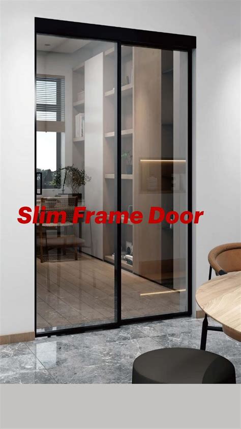 Elegant Bedroom Glass Sliding Door With Slim Black Frame Sliding