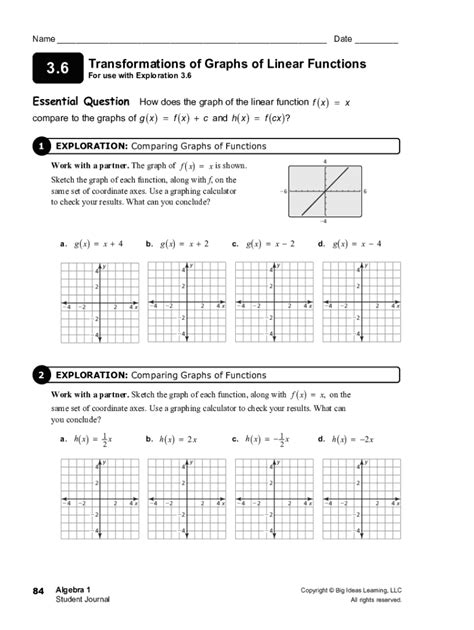 3 6 Transformations Of Graphs Of Linear Functions Answer Key Fill