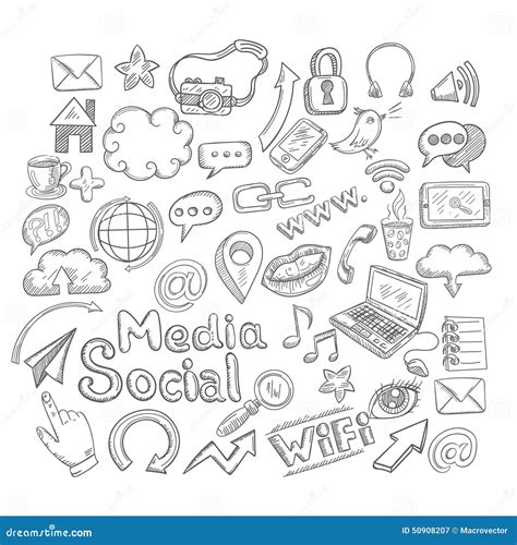 Doodle Social Media Icons Drawing Symbols Website Sketch Art Network