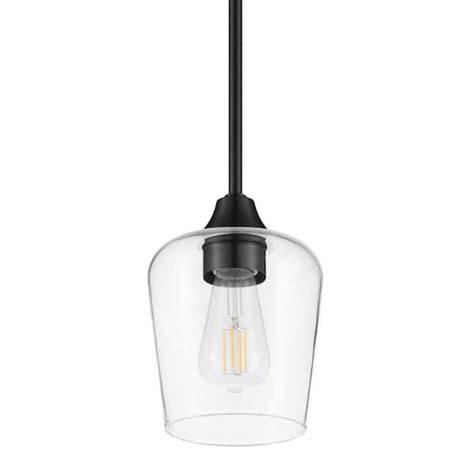 Hampton Bay Pavlen 5 5 In 1 Light Black Mini Pendant With Clear Glass Shade Gs P070809bk The