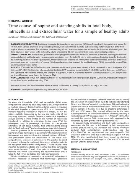 PDF Time Course Of Supine And Standing Shifts In Total Body