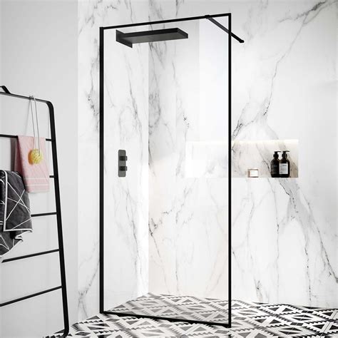 Munich Matt Black Framed Easy Clean 8mm Modern Wet Room Shower Glass