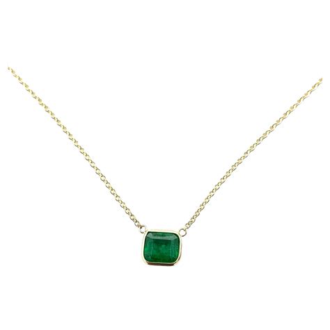 1.88 Carat Emerald Cut Emerald and Diamond Tennis Necklace in 14k White ...