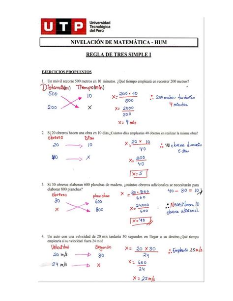 Ejercicicios De Tres Simples Nivelación De Matemática Humanidades