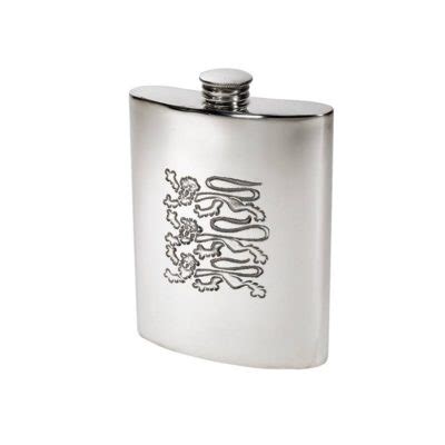 Personalised Three Lions Oz Pewter Kidney Hip Flask Flaskstore