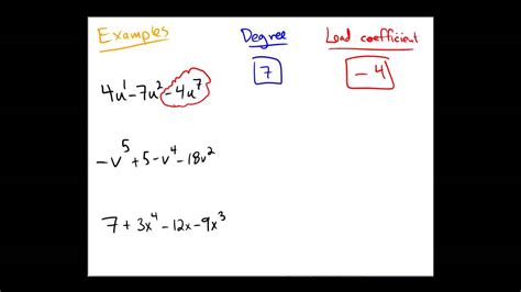 Leading Coefficient And Degree Of Polynomials YouTube