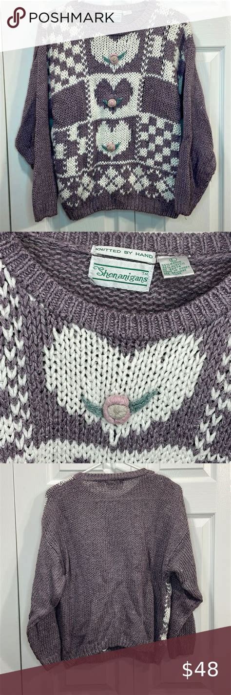 Vintage 1990s Lavender Heart Grandma Sweater Sweaters Lavender Heart