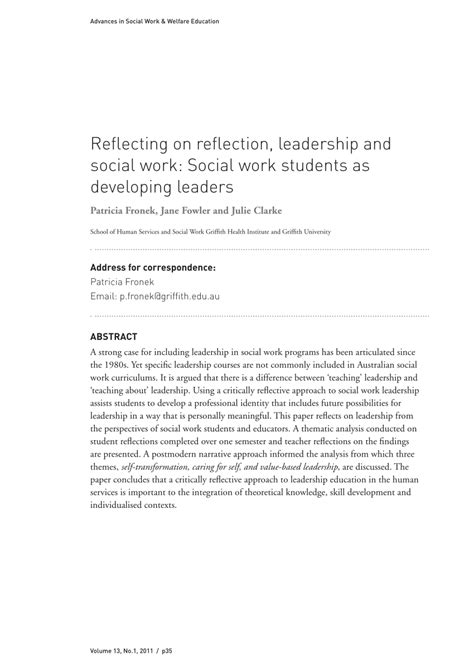 Pdf Reflecting On Reflection Leadership And Social Work Social Work