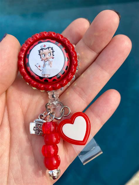 Bling Rhinestone Nurse Betty Boop Inspired Red Badge Reel Etsy