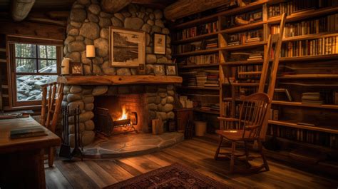 a cozy desktop wallpaper featuring a fireplace and bookshelves in a ...