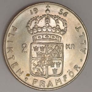 1956 TS Sweden 2 Kronor Silver Gustaf VI Adolf