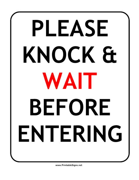 Knock and Wait Sign Template Download Printable PDF | Templateroller