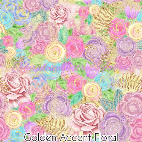 Golden Accent Floral Cotton Lycra Purpleseamstress Fabric