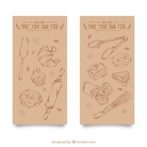 Banners vintage de elementos de panadería dibujados a mano Vector Gratis