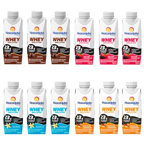 Bebidas Láctea Piracanjuba Whey Zero Lactose 250 ml 4 Sabores Kit