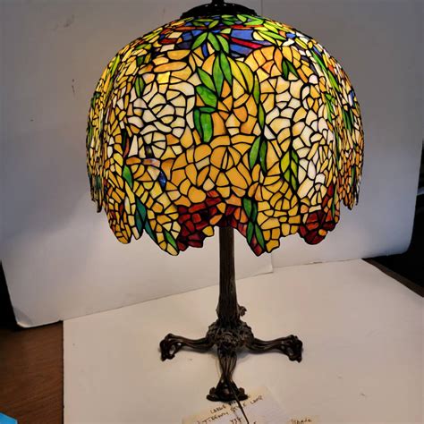 Lot 34 Big Beautiful Vintage Stained Glass Tiffany Style Tree Lamp