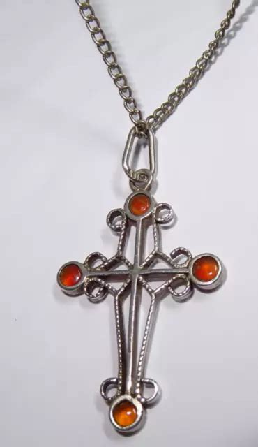 Filigraner Jugendstil Anh Nger Ein Kreuz Mit Karneol Langer Kette