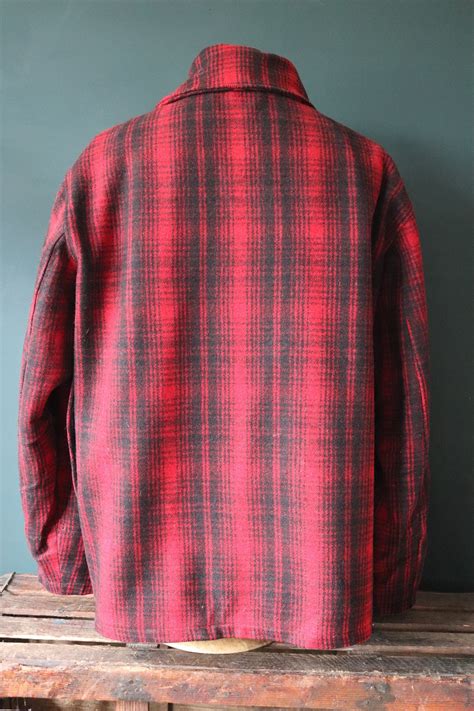 Vintage S S Woolrich Red Black Buffalo Plaid Wool Hunting Jacket