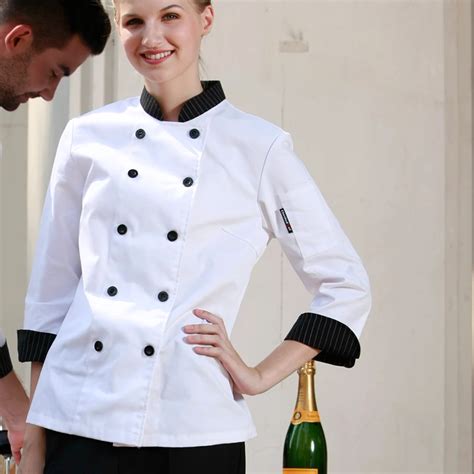 Fashion Double Breasted Long Sleeves Restaurant Hotel Kitchen Female Women Chef Coats Jackets