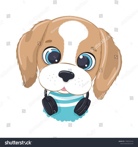 Cute Cartoon Dog Boy Headphones Listen Stock Vector (Royalty Free ...