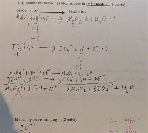 Solved A Balance The Following Redox Reaction In Acidic Chegg