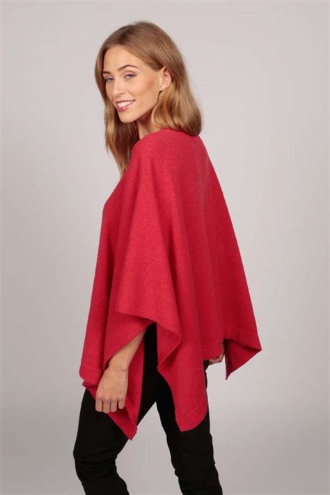 Cashmere Boat Neck Poncho In Coral Italyincashmere