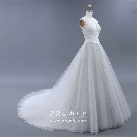 Cute Ivory Lace Tulle Floor Length Wedding Dress Promfy