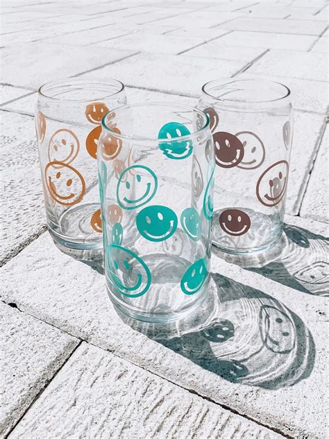 Smiley Face Beer Can Glass 16 Oz Glass Iced Coffee Cup Etsy