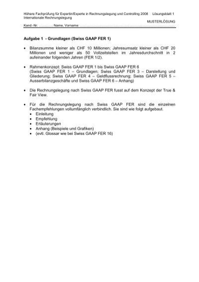 Aufgabe 1 Grundlagen Swiss GAAP FER 1 Examen