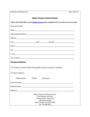 Fillable Online Ag Purdue Form To Request A Duplicate Certificate