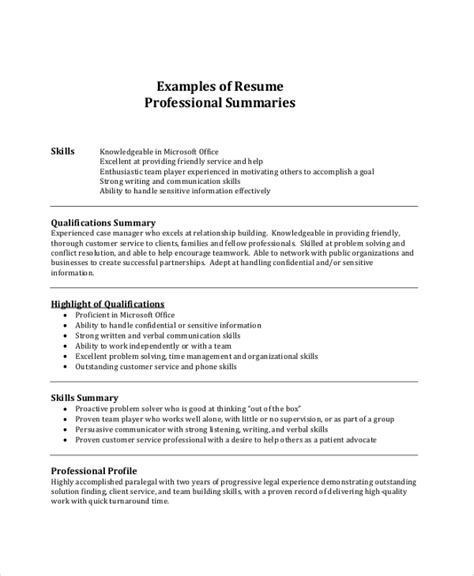 Free 7 Resume Summary Samples In Pdf Ms Word